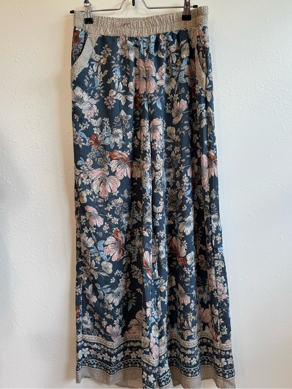 Sienna Sky Navy Floral Maxi Wide Leg Pants - Size L